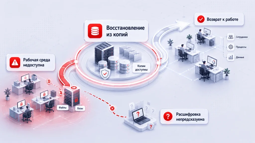 Недоступность файлов и баз данных после атаки вируса-шифровальщика