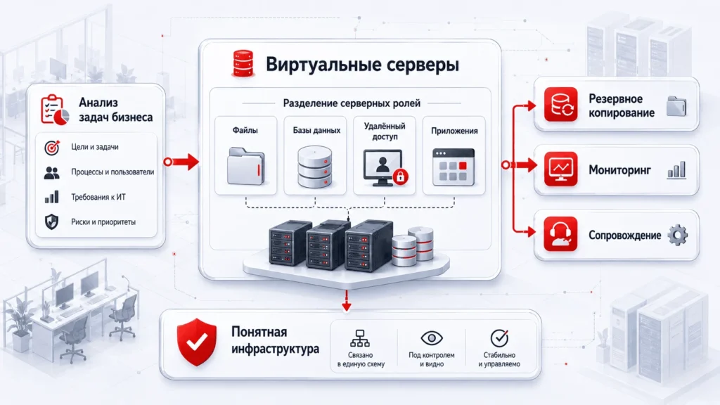 Виртуальные серверы с разделением ролей, мониторингом и резервным копированием